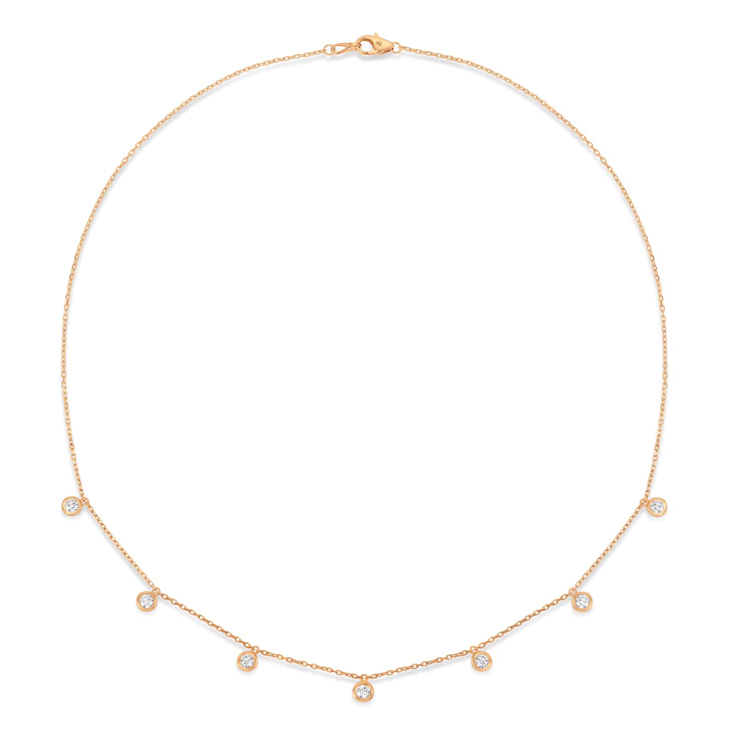 Bezel-Set Diamond Dangle Station Necklace in 14k Rose Gold (1.00 ctw)