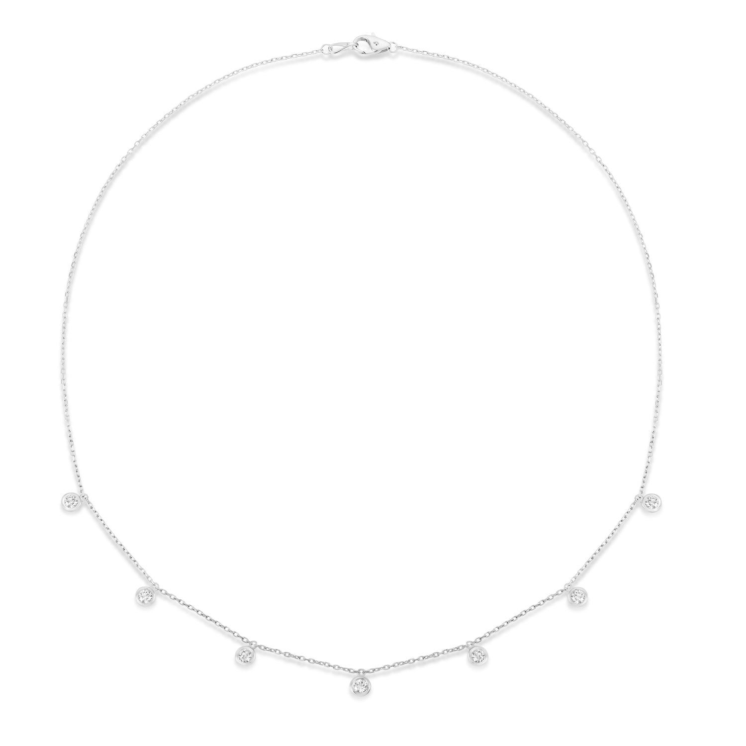 Bezel-Set Diamond Dangle Station Necklace in 14k White Gold (1.00 ctw)