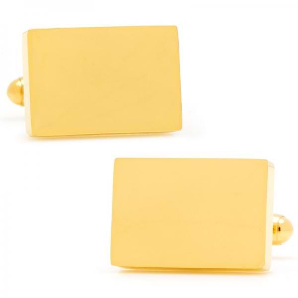 Engravable Block Style Cufflinks in Yellow Gold Over Stainless Steel