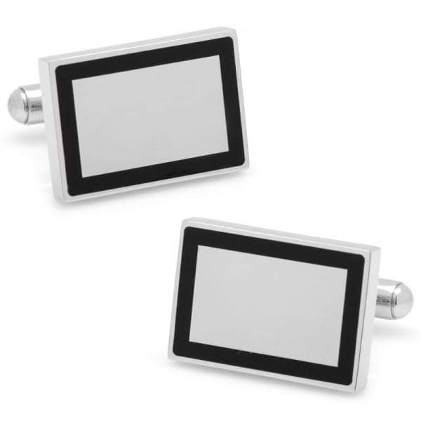 Rectangular Framed Engravable Cufflinks Silver Plate Stainless Steel