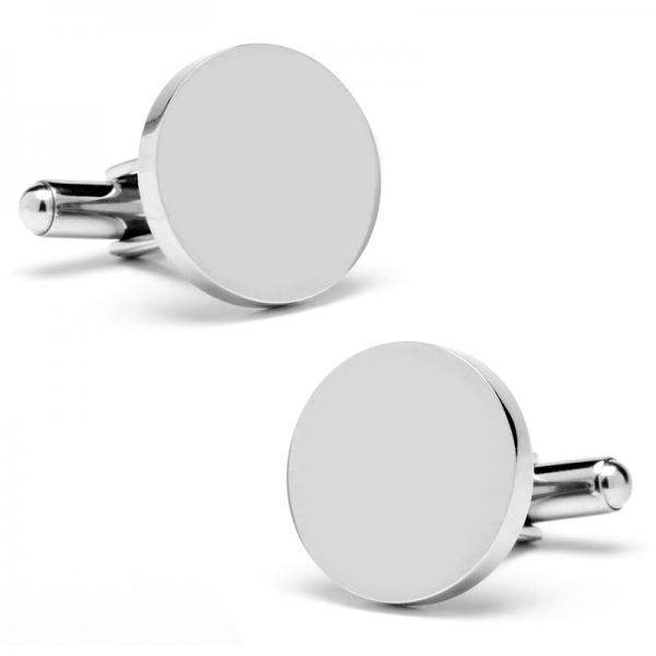 Round Shaped Engravable Cufflinks w/ Flat Edge in Stainless Steel