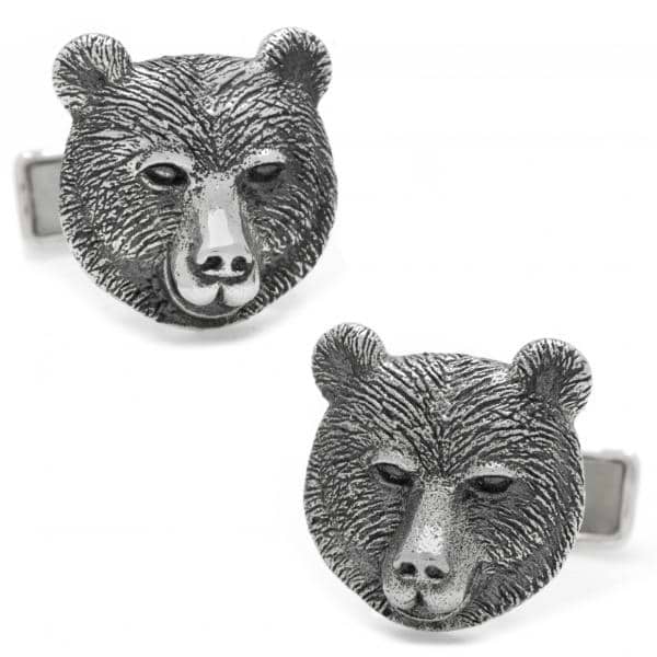 Men's Sterling Silver Engravable Bear Head Cuff Links