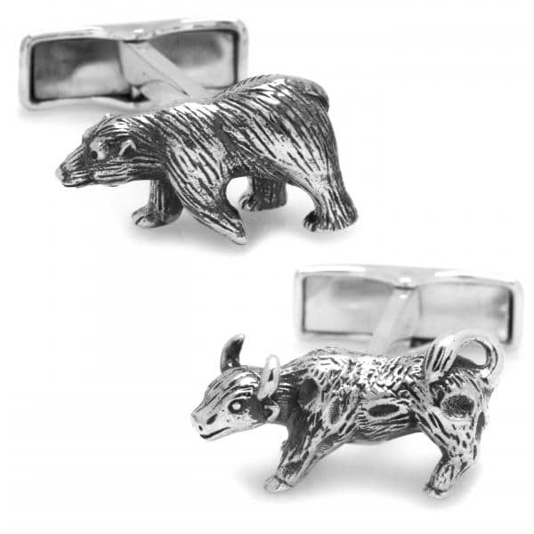 Men's Sterling Silver Bull and Bear Cuff Links