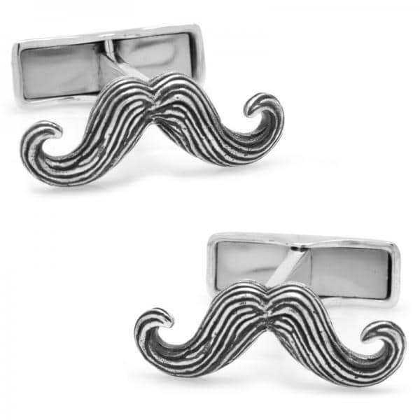 Cartoon Like Curled Moustache Cufflinks in Sterling Silver