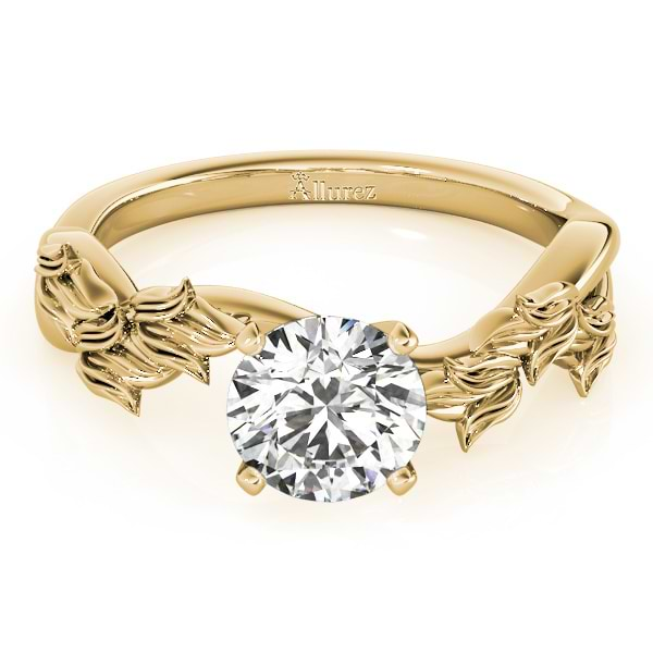 Solitaire Tulip Vine Leaf Engagement Ring Setting 14k Yellow Gold