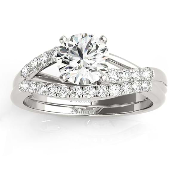 Diamond Accented Bypass Bridal Set Setting 14k White Gold (0.38ct)