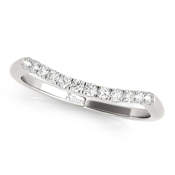 Diamond Contoured Wedding Band Ring 14k White Gold (0.18ct)