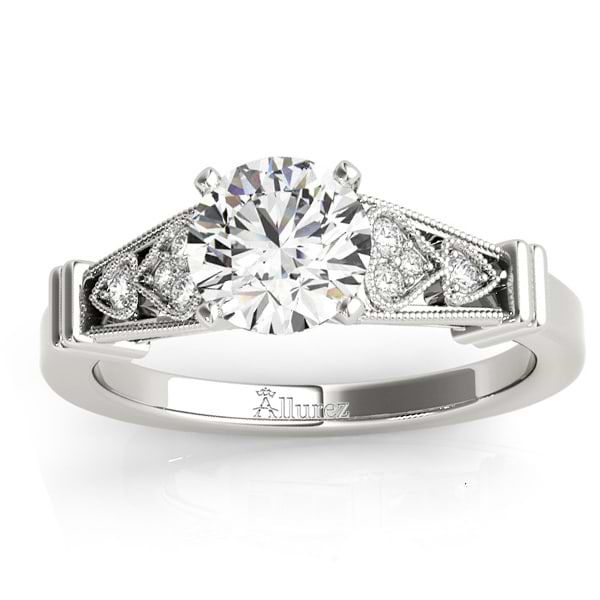 Diamond Heart Engagement Ring Vintage Style 14k White Gold (0.10ct)
