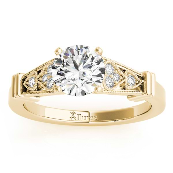 Diamond Heart Engagement Ring Vintage Style 18k Yellow Gold (0.10ct)