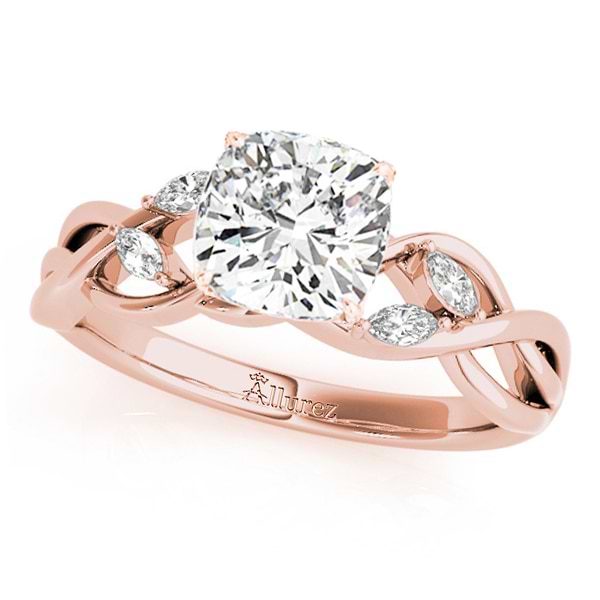 Twisted Cushion Diamonds Vine Leaf Engagement Ring 14k Rose Gold (1.50ct)