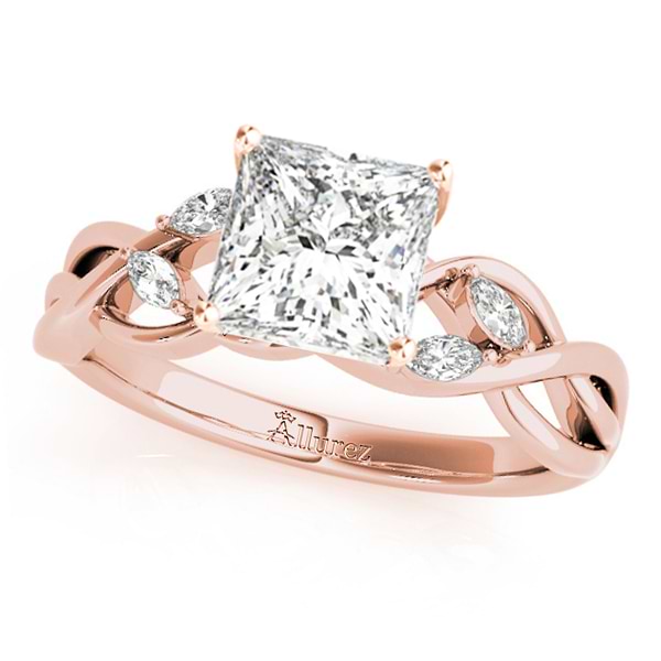 Twisted Princess Diamonds Vine Leaf Engagement Ring 14k Rose Gold (0.50ct)