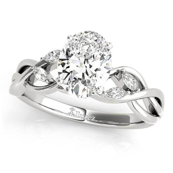 Oval Diamonds Vine Leaf Engagement Ring 14k White Gold (1.00ct)