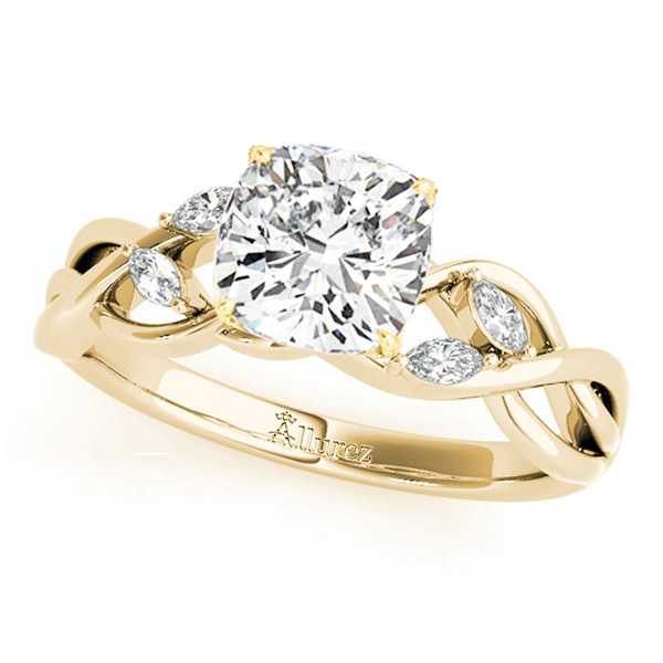 Twisted Cushion Diamonds Vine Leaf Engagement Ring 14k Yellow Gold (1.50ct)