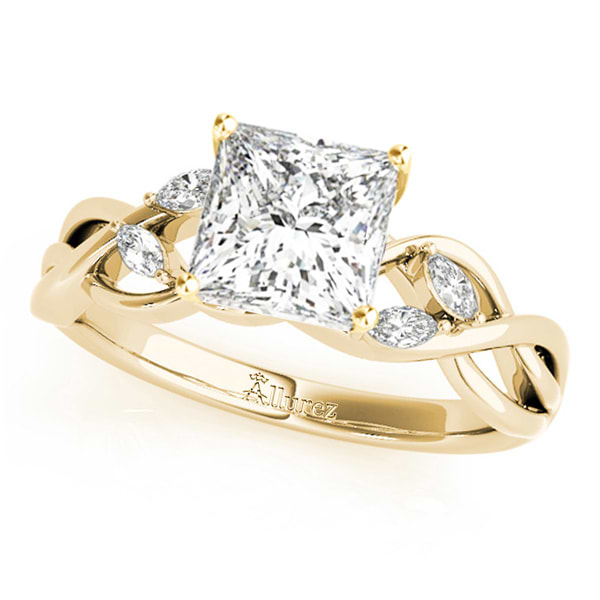 Twisted Princess Diamonds Vine Leaf Engagement Ring 14k Yellow Gold (0.50ct)