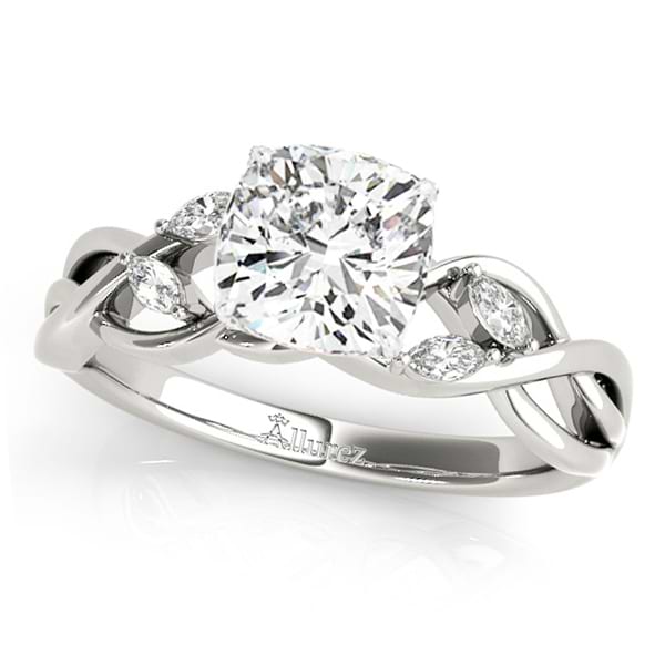 Twisted Cushion Diamonds Vine Leaf Engagement Ring 18k White Gold (1.50ct)