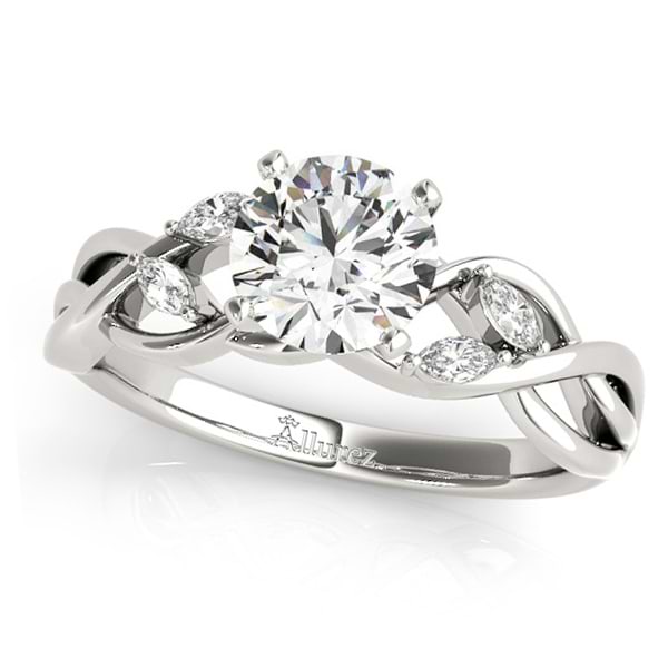 Twisted Round Diamonds Vine Leaf Engagement Ring 18k White Gold (1.00ct)