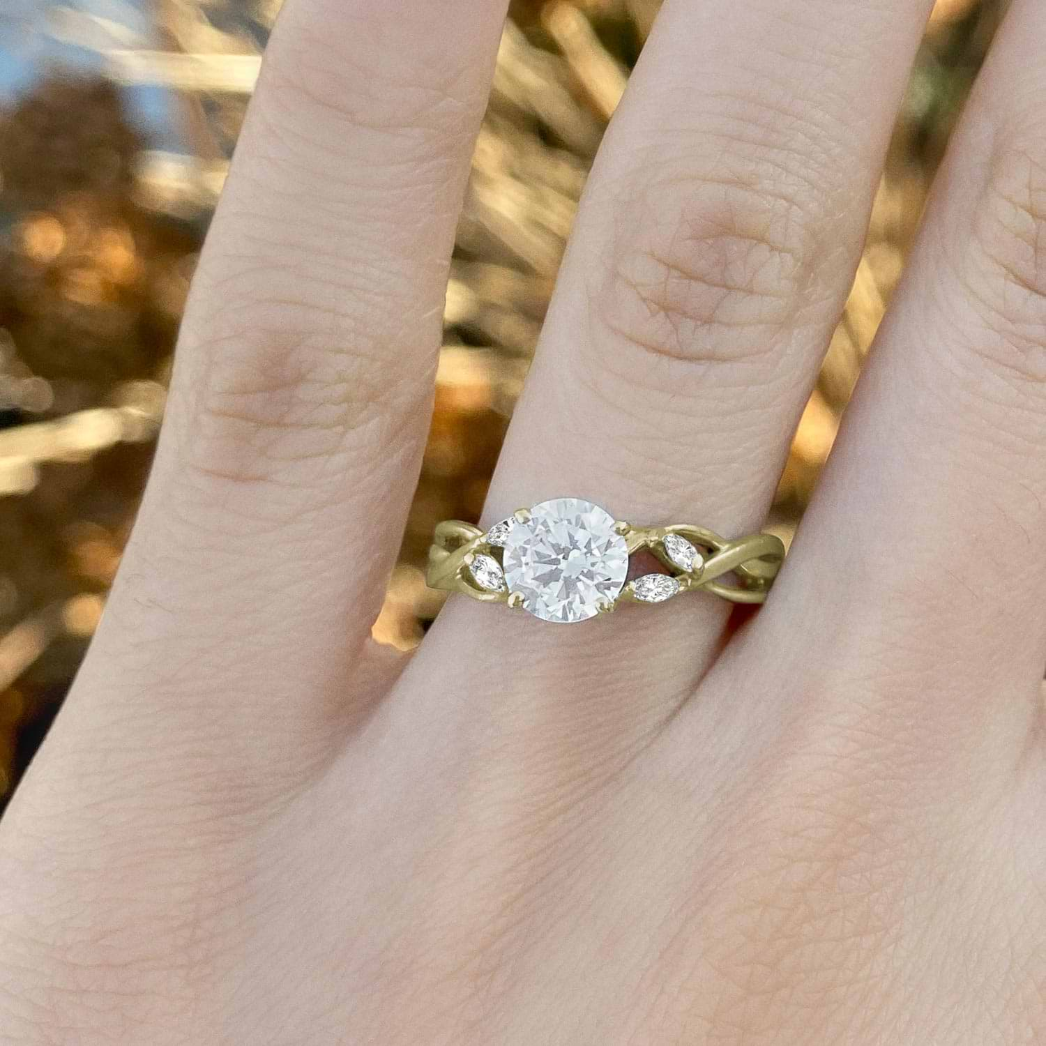 Diamond Marquise Vine Leaf Engagement Ring Setting 18k Yellow Gold (0.20ct)