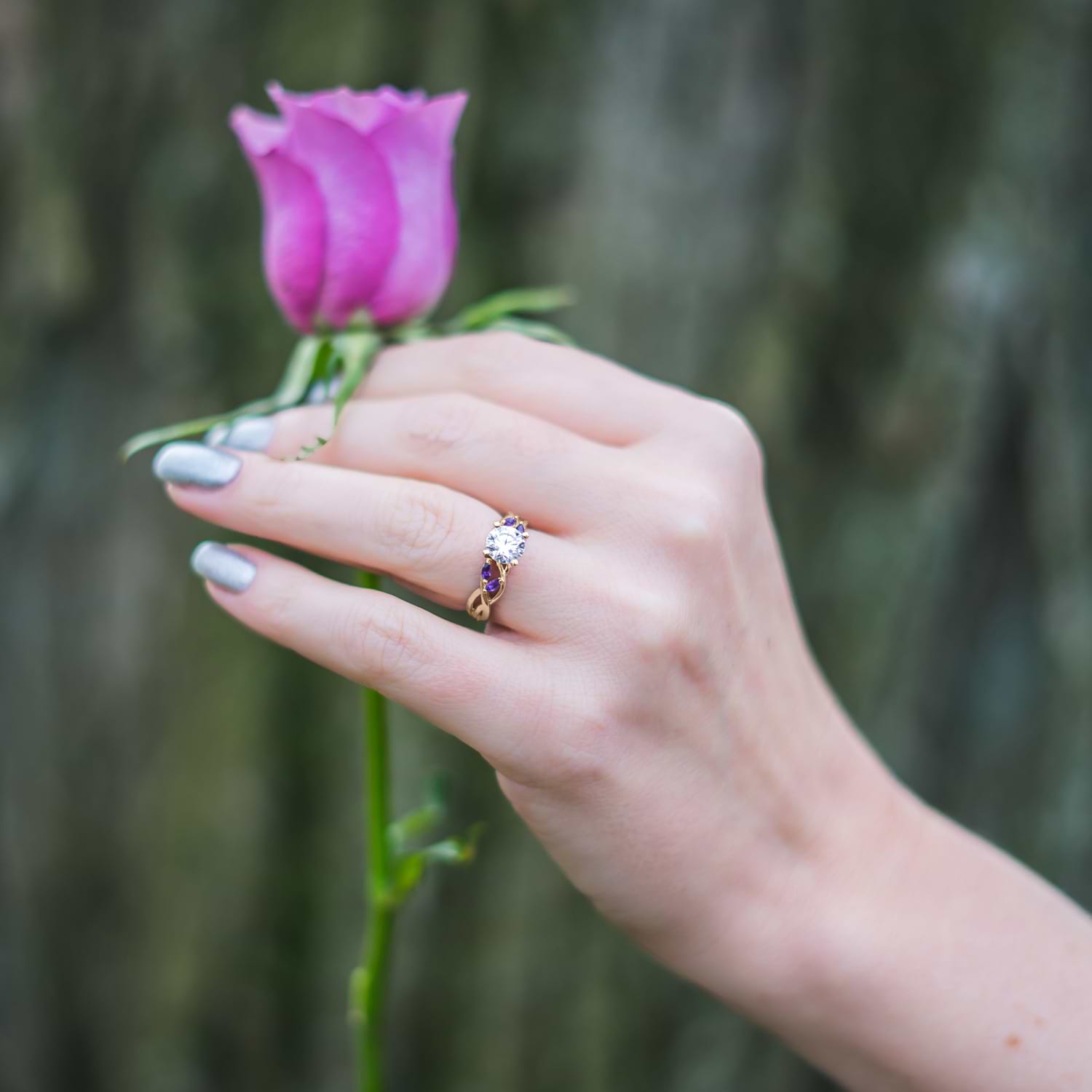 Amethyst Marquise Vine Leaf Engagement Ring 14k Rose Gold (0.20ct)