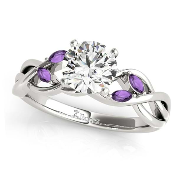Twisted Round Amethysts & Moissanite Engagement Ring 14k White Gold (0.50ct)