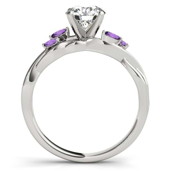 Twisted Round Amethysts & Moissanite Engagement Ring 14k White Gold (0.50ct)