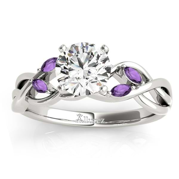Amethyst Marquise Vine Leaf Engagement Ring 14k White Gold (0.20ct)