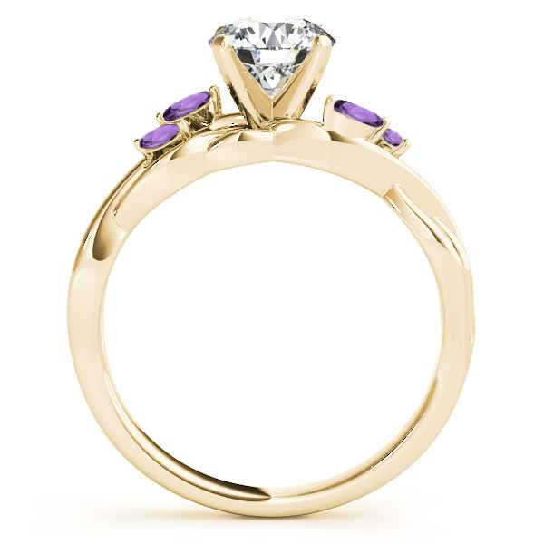 Twisted Round Amethysts & Moissanite Engagement Ring 14k Yellow Gold (1.50ct)