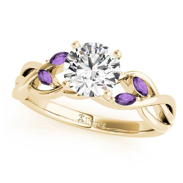 Twisted Round Amethysts Vine Leaf Engagement Ring 14k Yellow Gold (0.50ct)