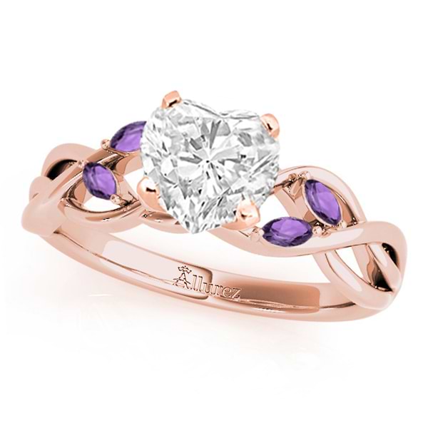Twisted Heart Amethysts Vine Leaf Engagement Ring 18k Rose Gold (1.00ct)