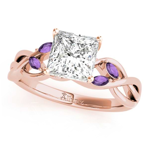 Twisted Princess Amethysts Vine Leaf Engagement Ring 18k Rose Gold (1.50ct)