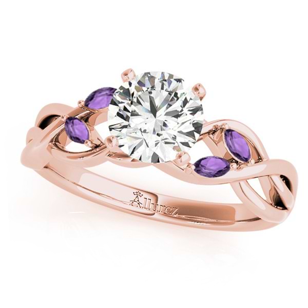 Twisted Round Amethysts & Moissanite Engagement Ring 18k Rose Gold (0.50ct)