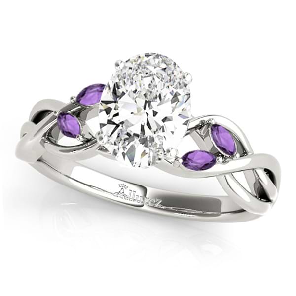 Twisted Oval Amethysts Vine Leaf Engagement Ring 18k White Gold (1.00ct)