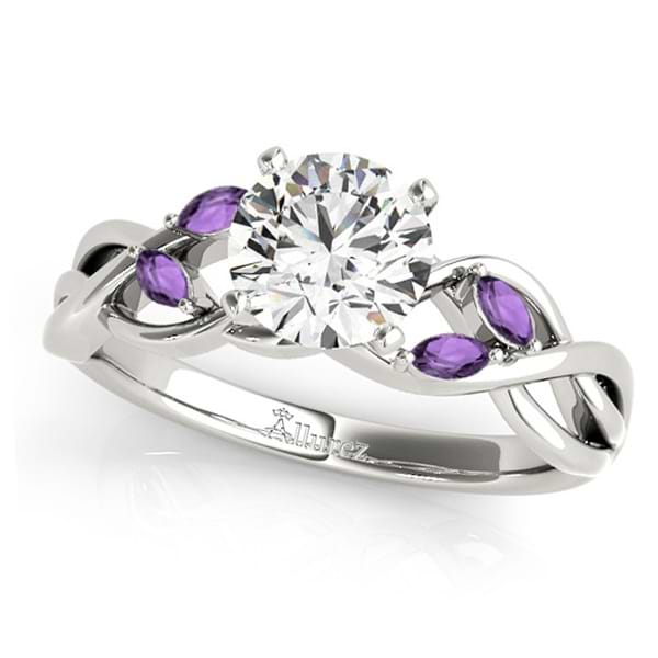 Twisted Round Amethysts Vine Leaf Engagement Ring 18k White Gold (1.00ct)