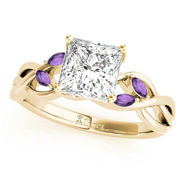 Twisted Princess Amethysts Vine Leaf Engagement Ring 18k Yellow Gold (1.00ct)