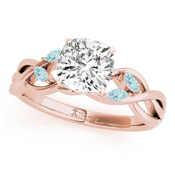 Twisted Cushion Aquamarines Vine Leaf Engagement Ring 18k Rose Gold (1.00ct)