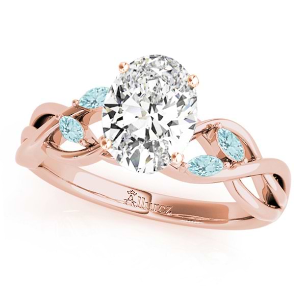 Twisted Oval Aquamarines Vine Leaf Engagement Ring 18k Rose Gold (1.00ct)