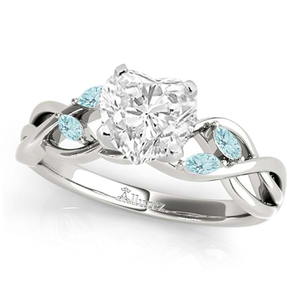 Twisted Heart Aquamarines Vine Leaf Engagement Ring 18k White Gold (1.50ct)