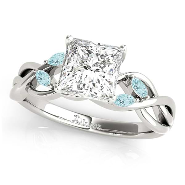 Twisted Princess Aquamarines Vine Leaf Engagement Ring 18k White Gold (1.50ct)