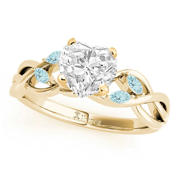 Heart Aquamarines Vine Leaf Engagement Ring 18k Yellow Gold (1.00ct)
