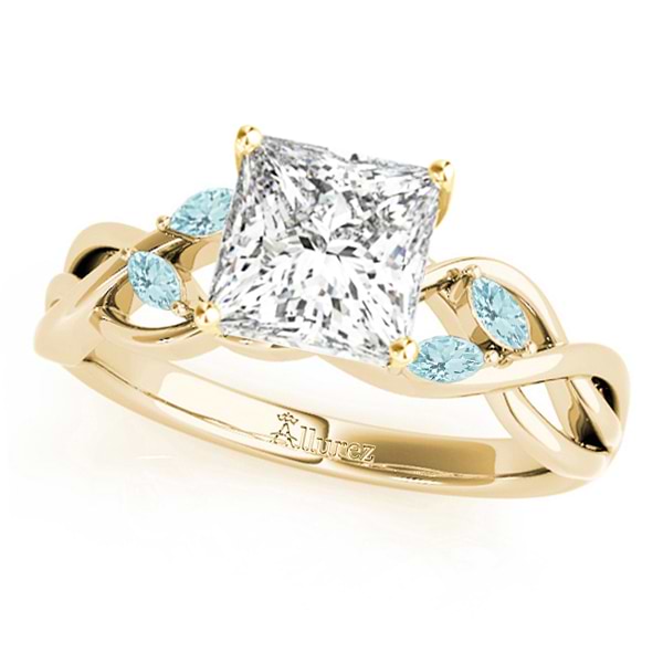 Princess Aquamarines Vine Leaf Engagement Ring 18k Yellow Gold (1.50ct)