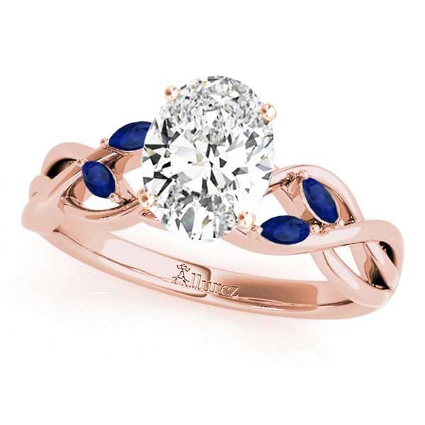 Oval Blue Sapphires Vine Leaf Engagement Ring 14k Rose Gold (1.50ct)