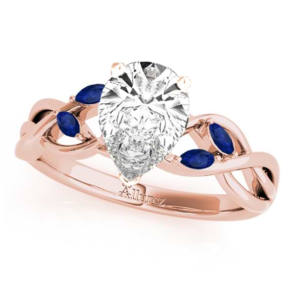 Pear Blue Sapphires Vine Leaf Engagement Ring 14k Rose Gold (1.00ct)