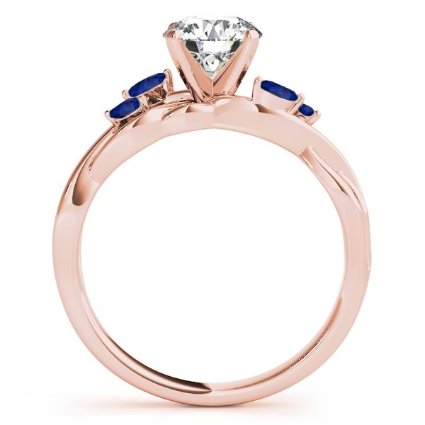 Twisted Round Blue Sapphires & Moissanite Engagement Ring 14k Rose Gold (1.00ct)
