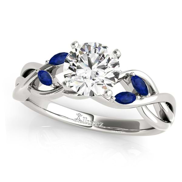 Twisted Round Blue Sapphires & Moissanite Engagement Ring 14k White Gold (0.50ct)