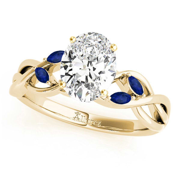 Oval Blue Sapphires Vine Leaf Engagement Ring 14k Yellow Gold (1.00ct)