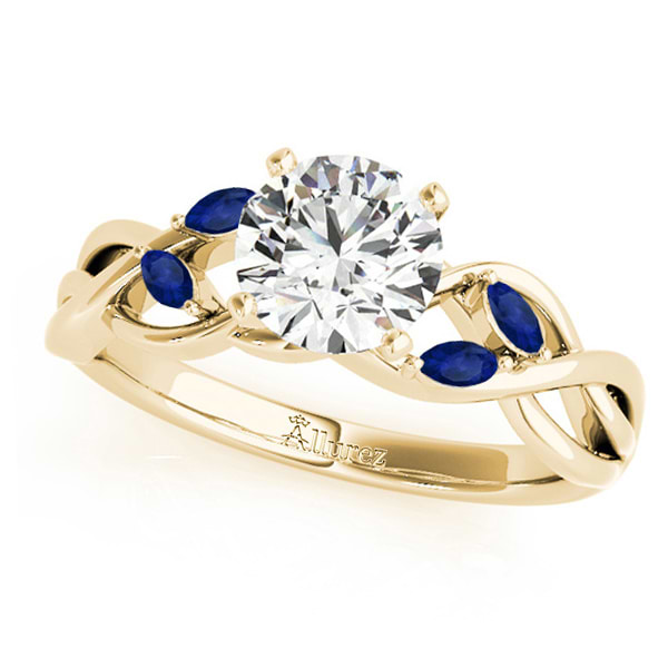Twisted Round Blue Sapphires & Moissanite Engagement Ring 14k Yellow Gold (0.50ct)