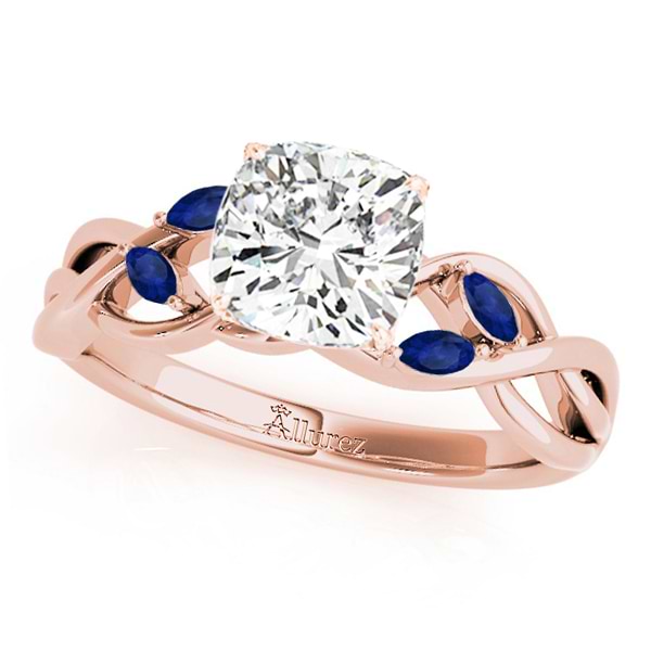 Cushion Blue Sapphires Vine Leaf Engagement Ring 18k Rose Gold (1.00ct)