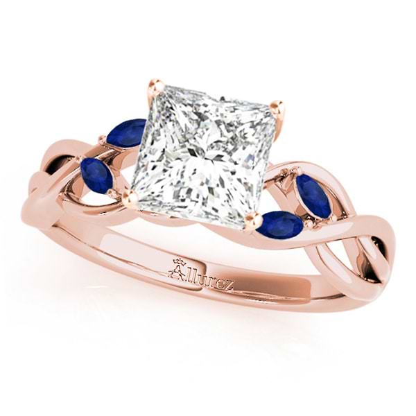 Princess Blue Sapphires Vine Leaf Engagement Ring 18k Rose Gold (0.50ct)