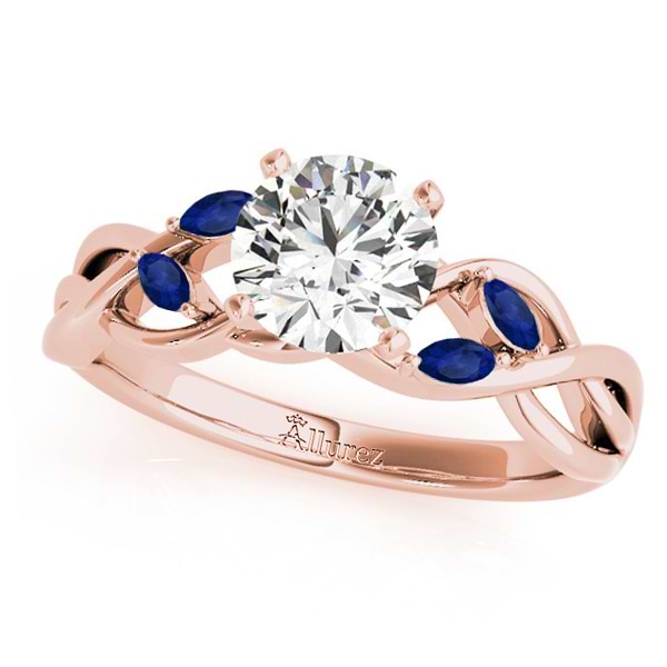 Round Blue Sapphires Vine Leaf Engagement Ring 18k Rose Gold (0.50ct)