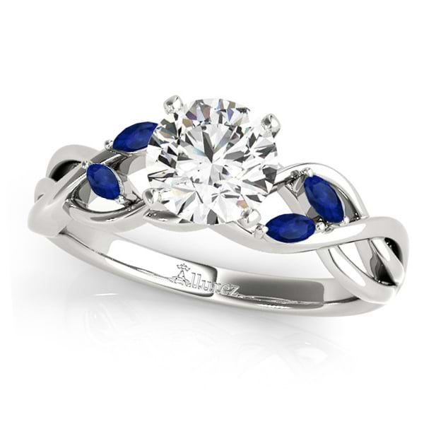 Round Blue Sapphires Vine Leaf Engagement Ring 18k White Gold (1.50ct)