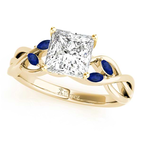 Princess Blue Sapphires Vine Leaf Engagement Ring 18k Yellow Gold (0.50ct)